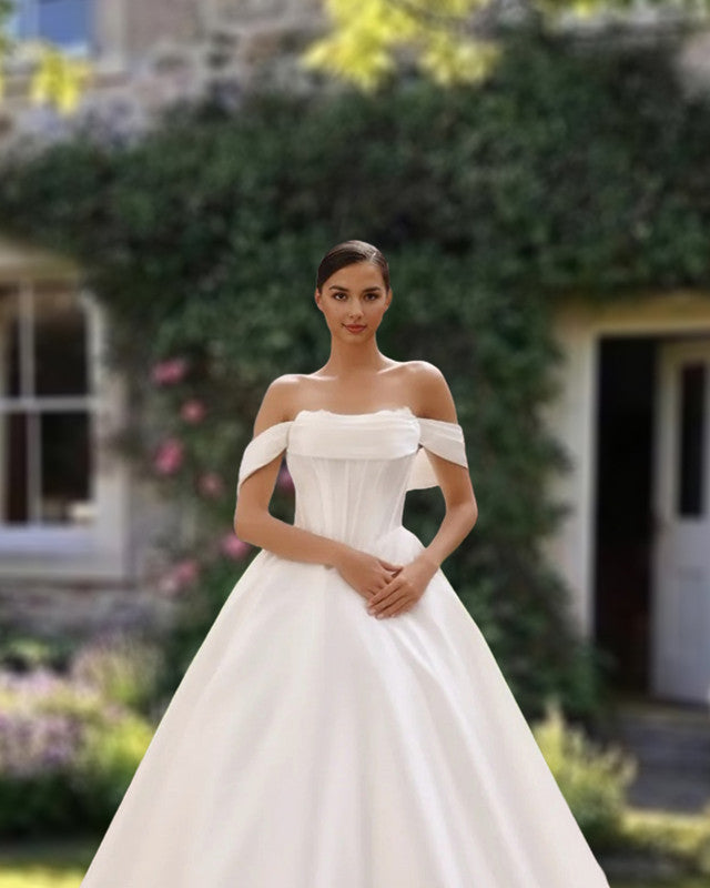 Audrey | Simple Satin Off Shoulder Wedding Dress