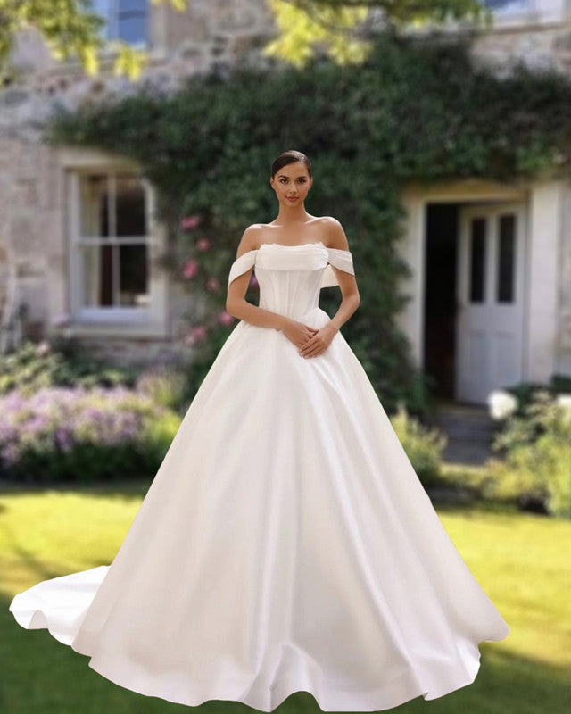 Audrey | Simple Satin Off Shoulder Wedding Dress