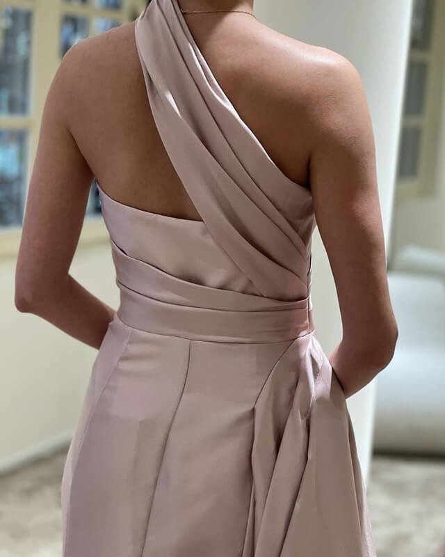 Dusty Rose Satin One Shoulder Dress
