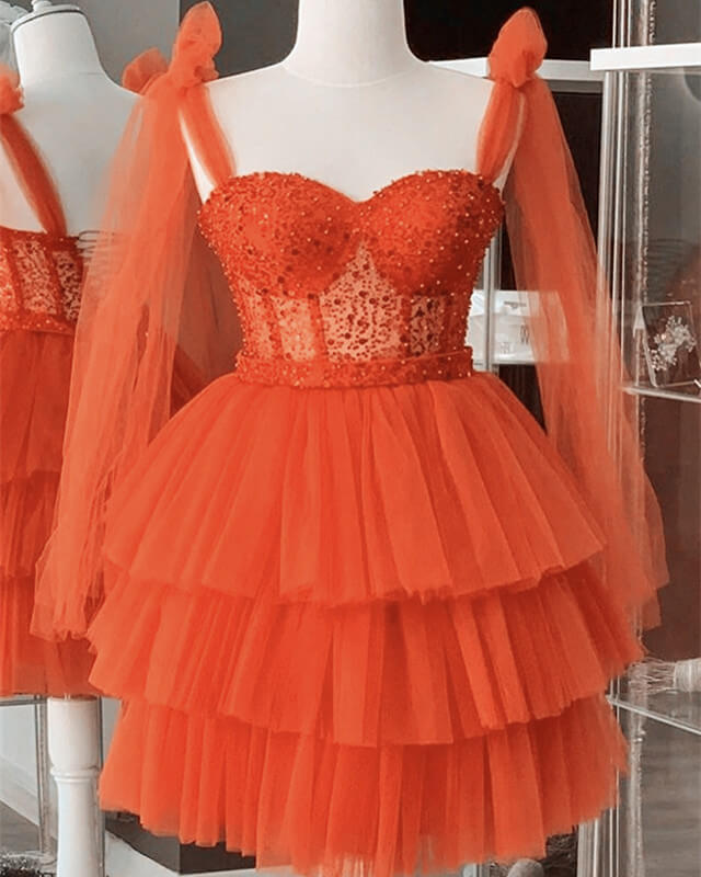 Short Orange Tulle Homecoming Dresses Beaded Corset Lisposa Short Orange Tulle Homecoming Dresses Beaded Corset Lisposa