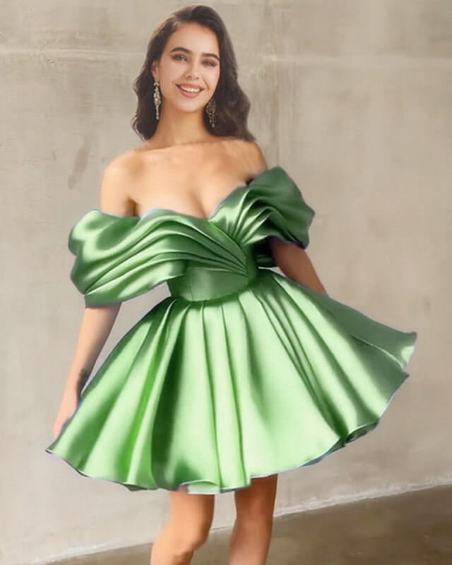 Short Light Green Satin Ruffle Dress