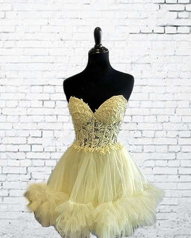Short Yellow Lace Corset Ruffle Hemline Dress Lisposa Short Yellow Lace Corset Ruffle Hemline Dress Lisposa
