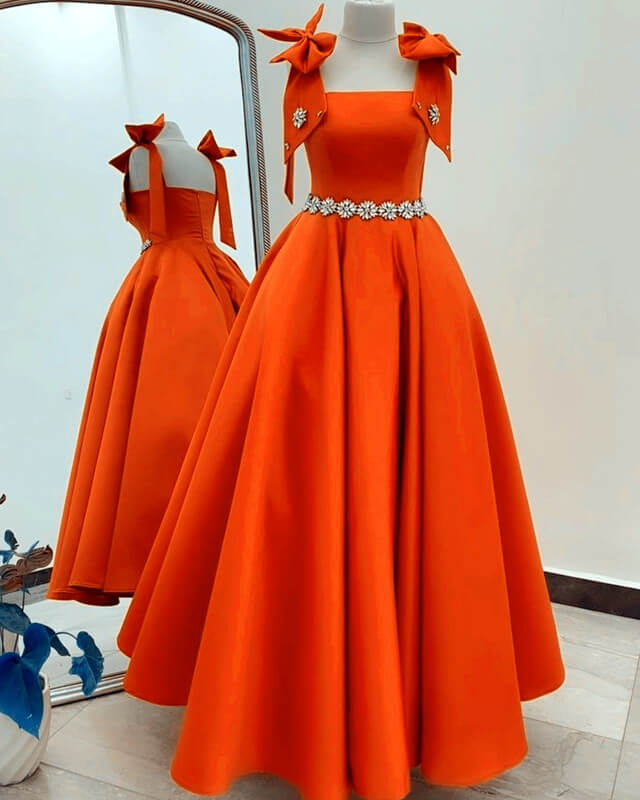 Ball Gown Orange Satin Prom Dress 2024 – Lisposa - Main Image