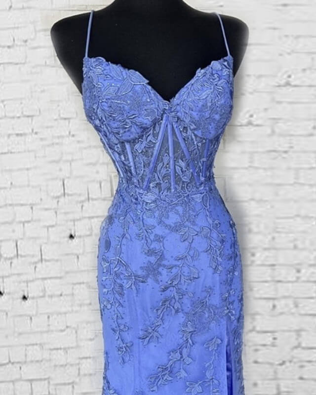 Mermaid Periwinkle Lace Overlay Dress