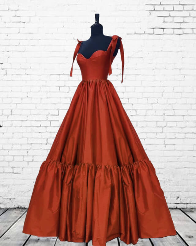 Burnt Orange Satin Prom Dress Bow Straps Floor Length Lisposa Burnt Orange Satin Prom Dress Bow Straps Floor Length Lisposa