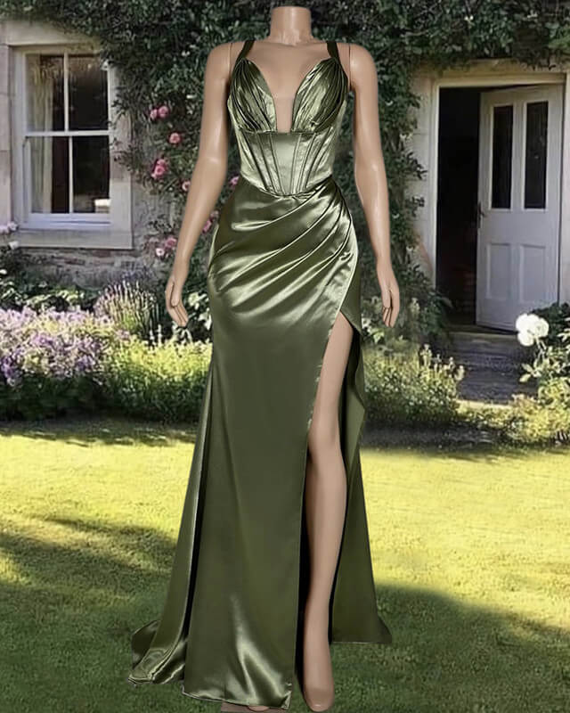 Mermaid Sage Satin Gown