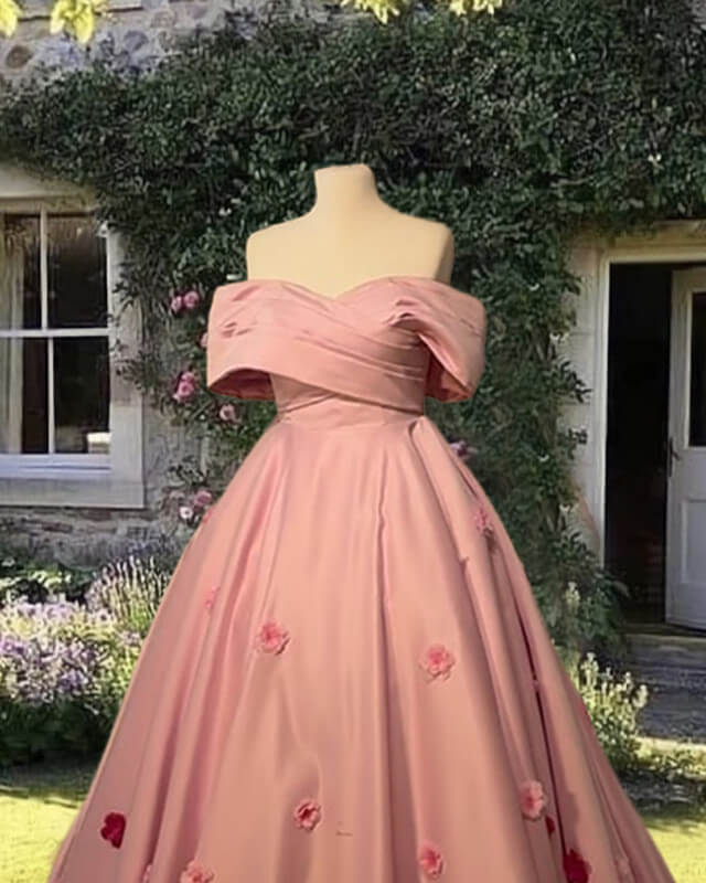 Pink Ball Gown With Floral Flowers