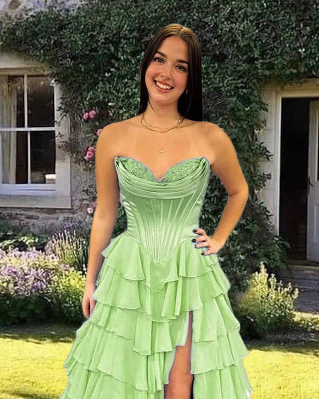 Sage Green Chiffon Ruffle Dress