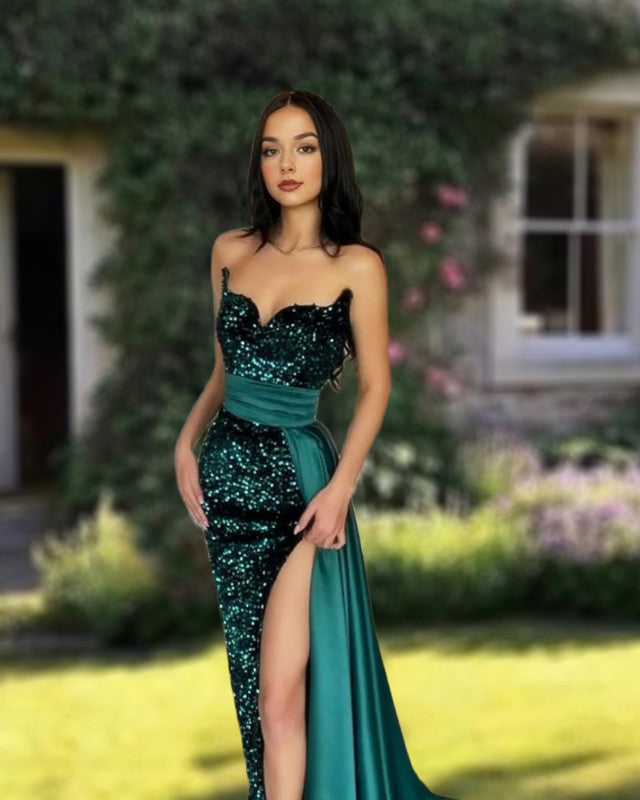 Mermaid Green Sequin Split Dress