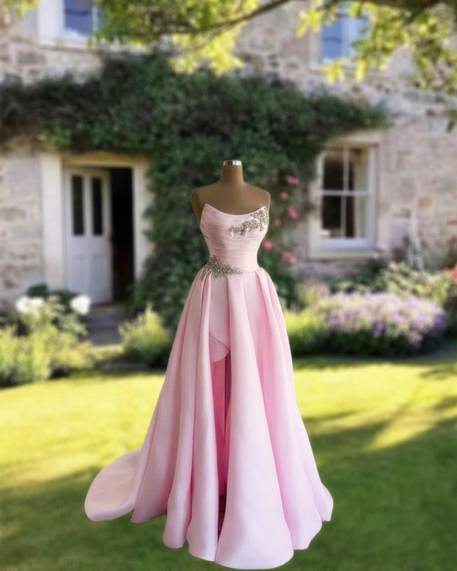 Light Pink Satin Strapless Gown
