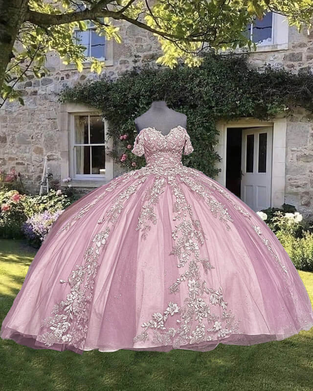 Lace Appliques Off-the-shoulder Ball Gown Dress