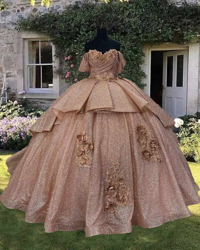 Rose Gold Sparkly Ball Gown Off Shoulder Dress Lisposa Rose Gold Sparkly Ball Gown Off Shoulder Dress Lisposa