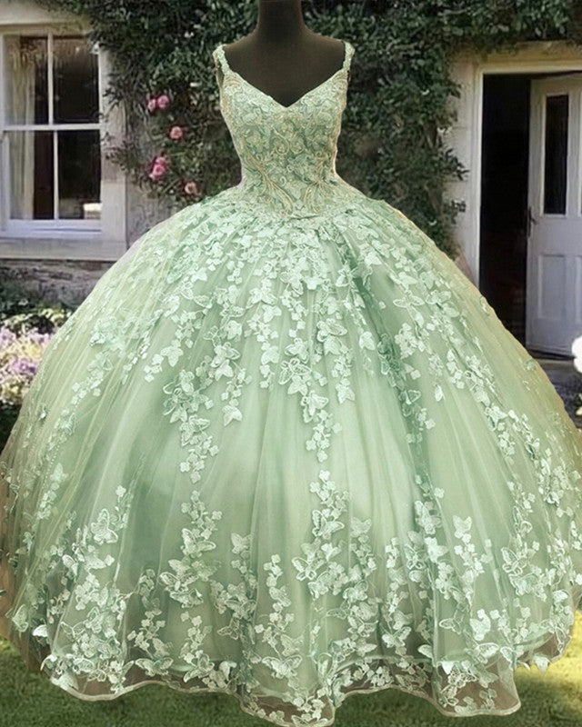 Sage Butterfly Lace Quinceanera Dress Lisposa Sage Butterfly Lace Quinceanera Dress Lisposa