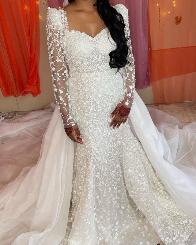 80s style mermaid lace sleeve wedding dress with removable skirt Lisposa 80s style mermaid lace sleeve wedding dress with removable skirt Lisposa
