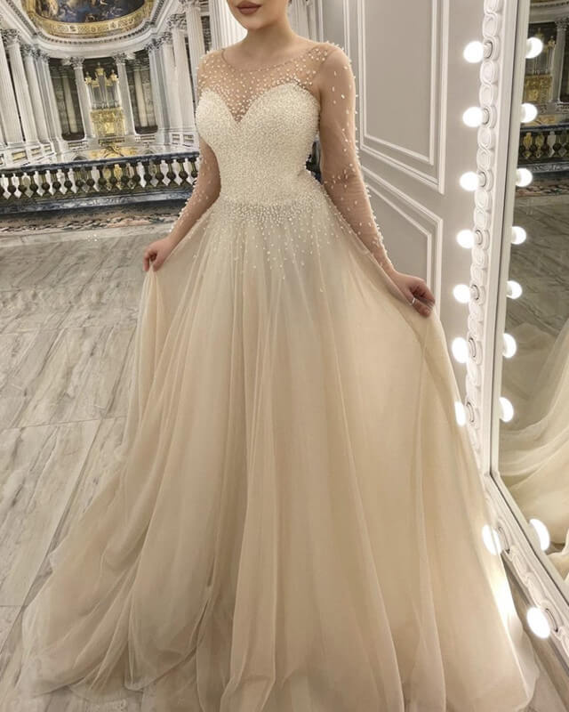 vintage Long sleeve champagne wedding dresses beaded Lisposa vintage Long sleeve champagne wedding dresses beaded Lisposa