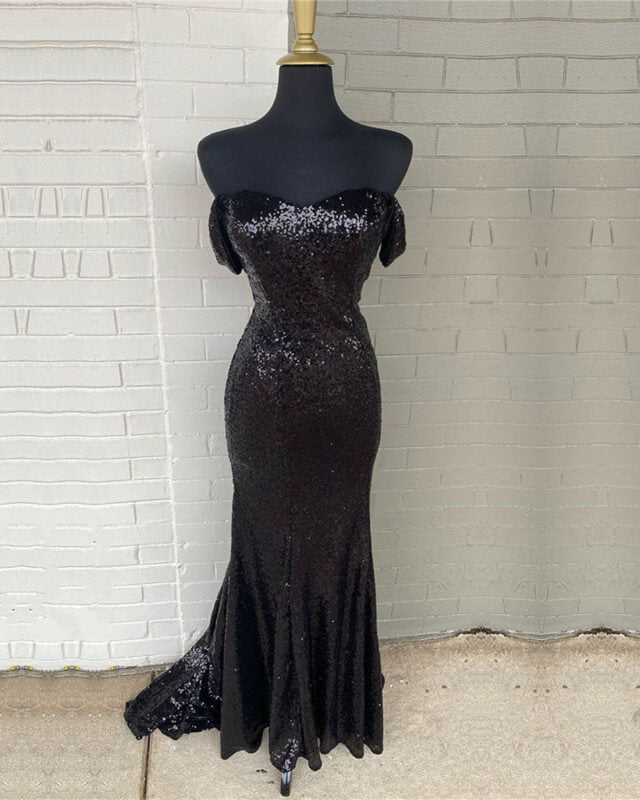 Mermaid Black Sequin Bridesmaid Dresses Off The Shoulder Lisposa Mermaid Black Sequin Bridesmaid Dresses Off The Shoulder Lisposa