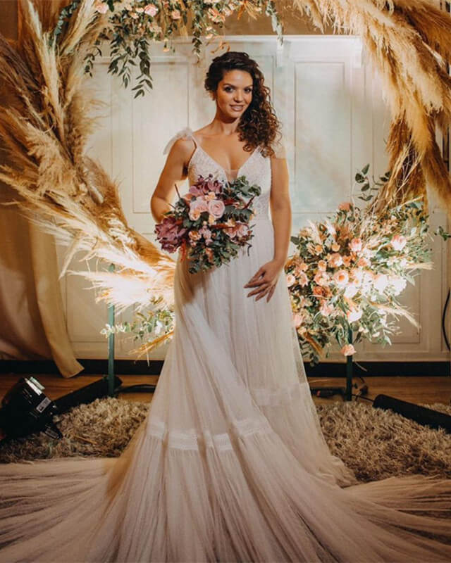 Boho Tulle Flowy Wedding Dress V Neck Lisposa Boho Tulle Flowy Wedding Dress V Neck Lisposa