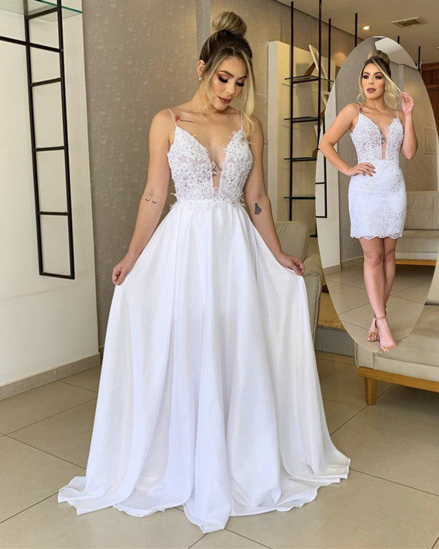 Two In One Wedding Dresses Chiffon V Neck Appliques – Lisposa Two In One Wedding Dresses Chiffon V Neck Appliques – Lisposa