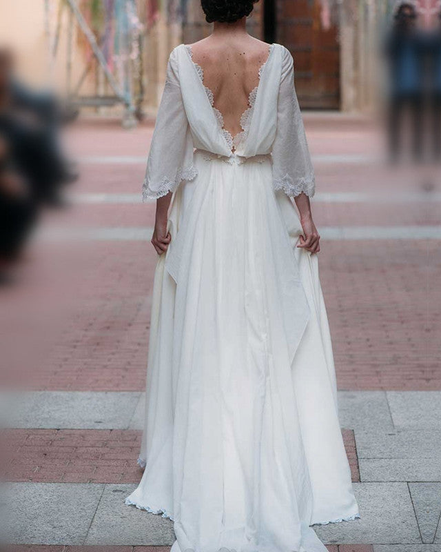 Sleeved Boho Wedding Dress Open Back Lisposa Sleeved Boho Wedding Dress Open Back Lisposa