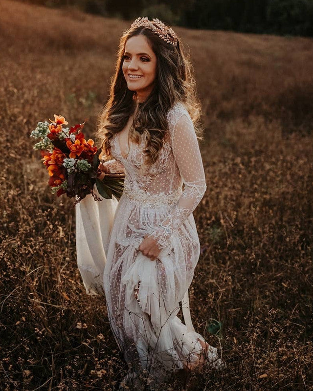Long Sleeves Boho Wedding Dresses