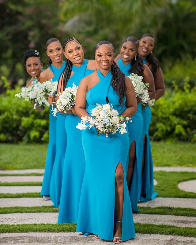 Halter Mermaid Bridesmaid Dresses Split