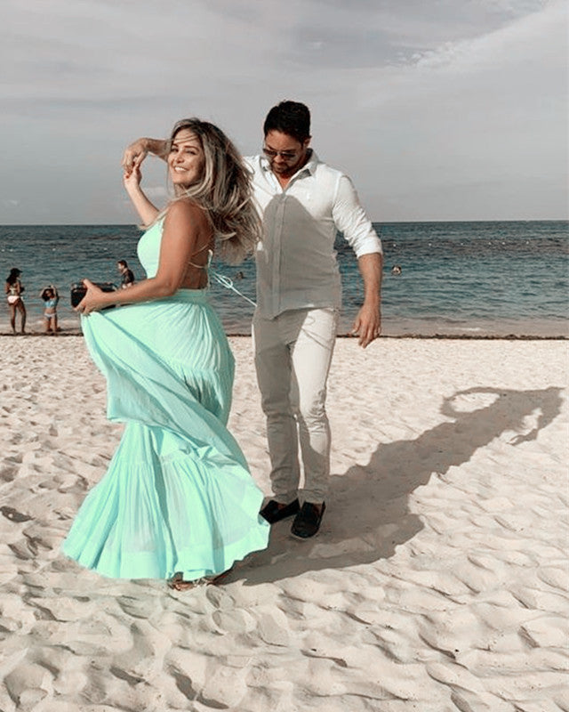 Light Blue Chiffon Dresses Backless