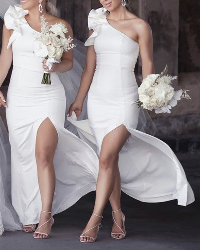White Bridesmaid Dresses One Shoulder