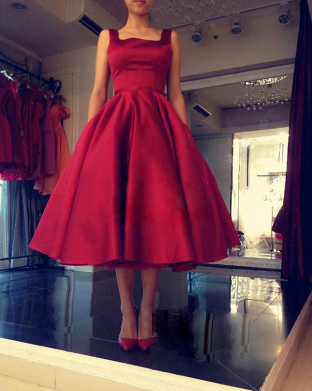 Burgundy Bridesmaid Dresses Tea Length