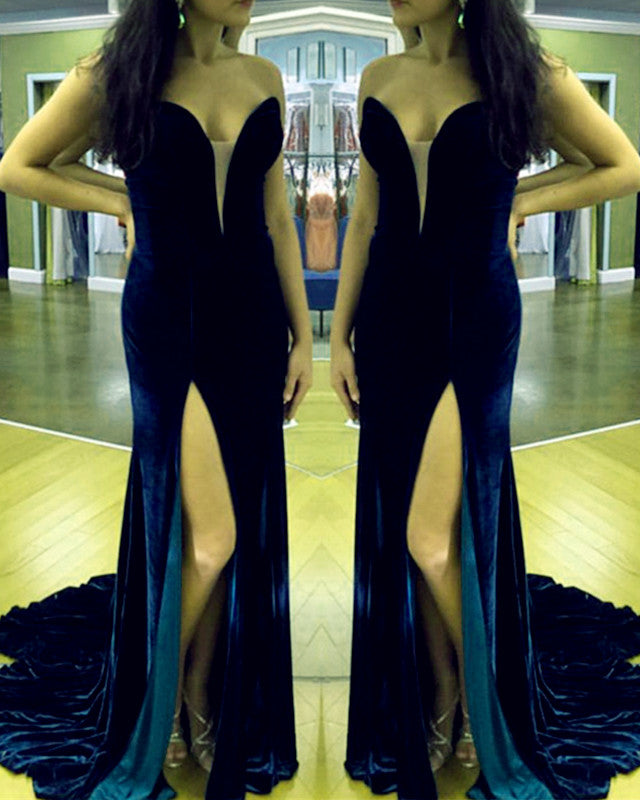 Navy Mermaid Velvet Gowns