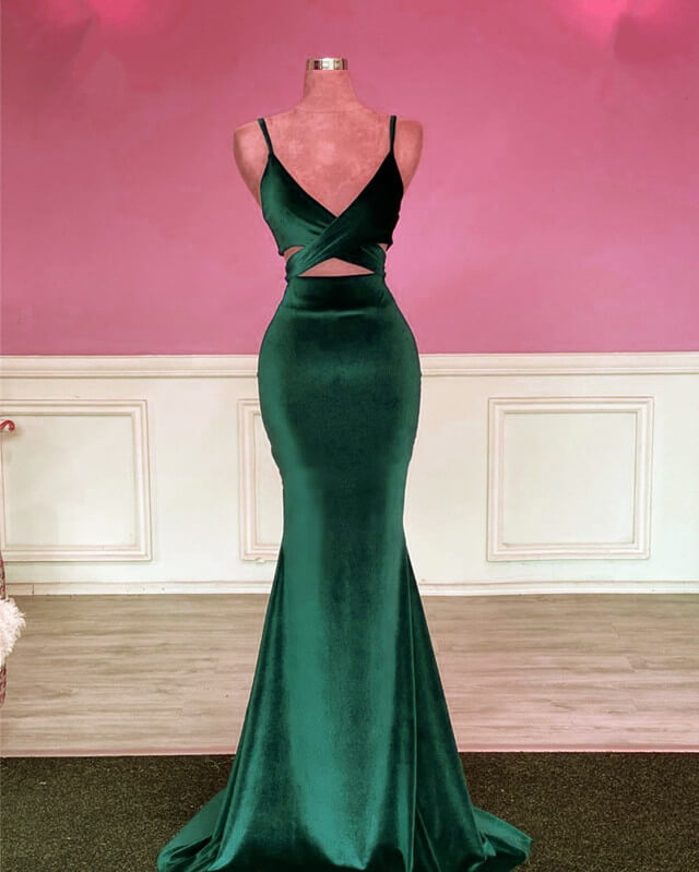 Mermaid Velvet V-neck Spaghetti Straps Dress Lisposa Mermaid Velvet V-neck Spaghetti Straps Dress Lisposa
