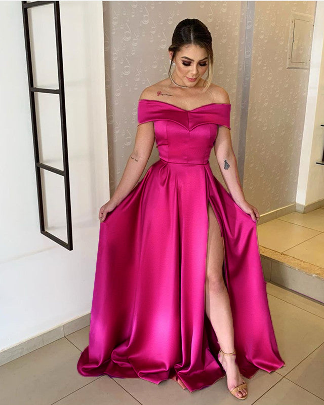 Long Off The Shoulder Bridesmaid Dresses Side Split