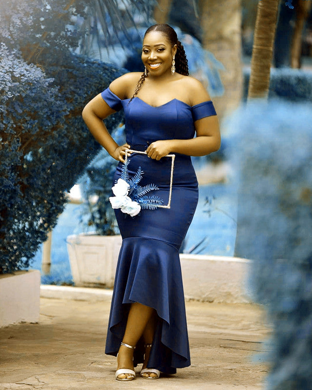 High Low Hem Bridesmaid Dresses Satin Off Shoulder