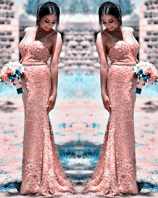 Lace Bridesmaid Dresses Mermaid V Neck Empire Waist