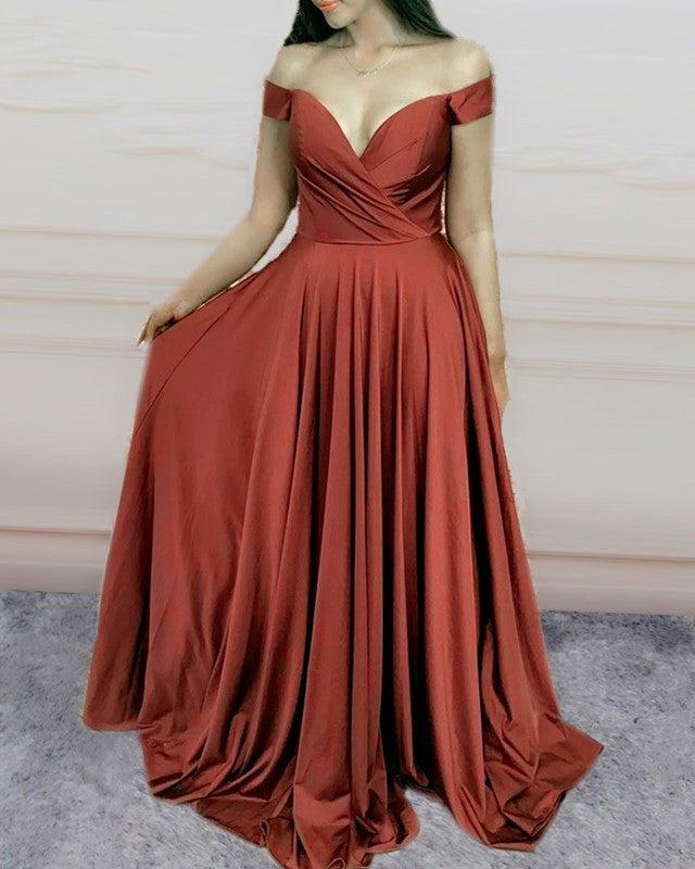 Ruched Satin Bridesmaid Dresses Long Off The Shoulder