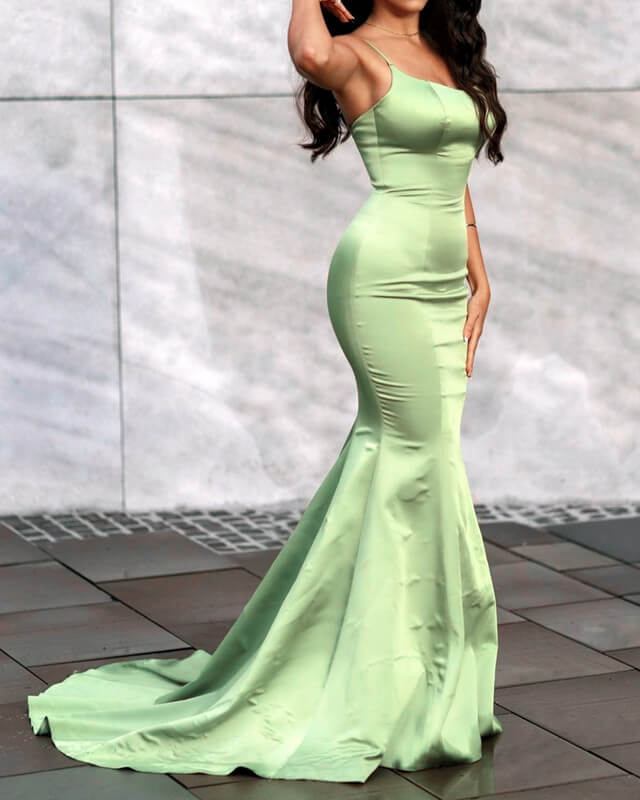 Mermaid Spaghetti Straps Satin Dress – Lisposa