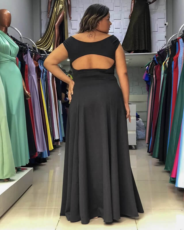 Black Plus Size Off The Shoulder Split Bridesmaid Dresses