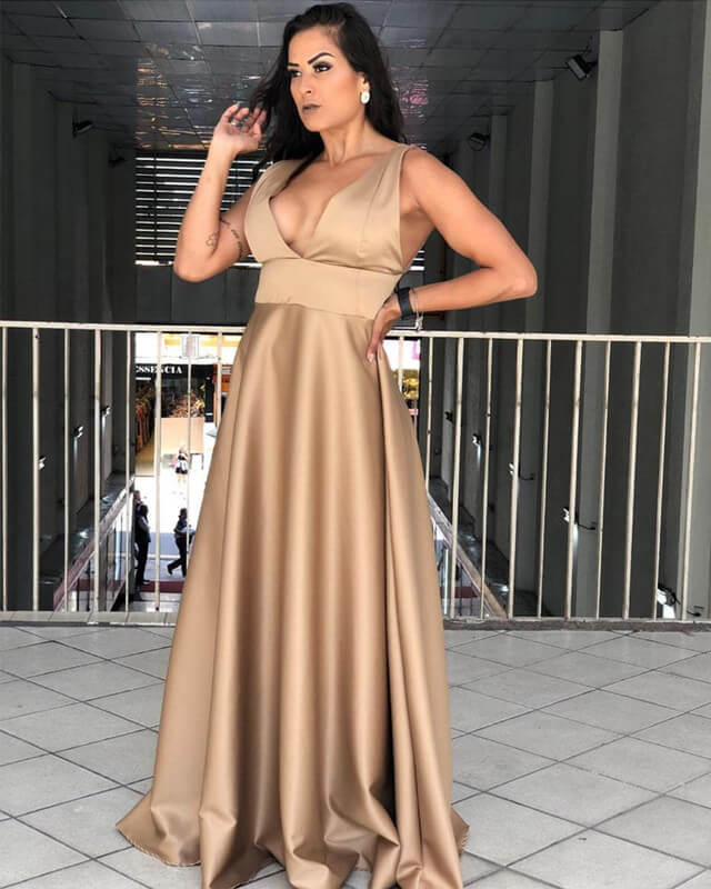 Plus Size Champagne Satin Bridesmaid Dresses V-neck Lisposa Plus Size Champagne Satin Bridesmaid Dresses V-neck Lisposa
