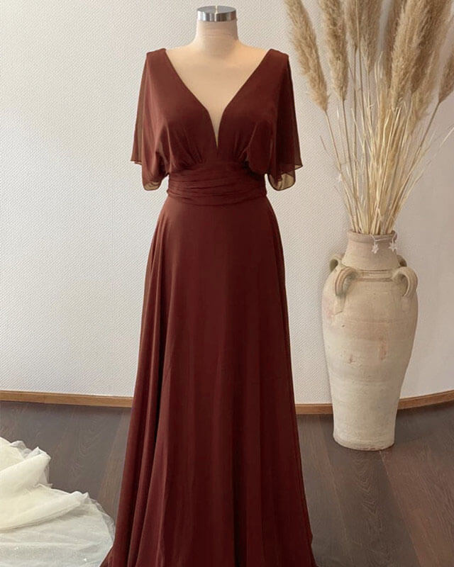 Rust Bridesmaid Dresses Flutter Sleeve