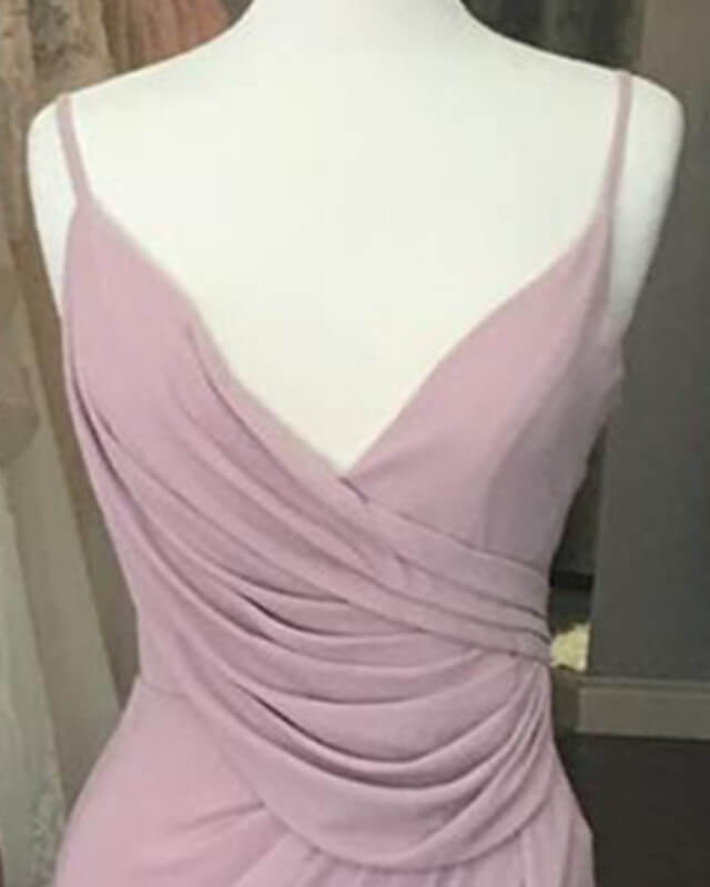 Long Mauve Pleated Chiffon Bridesmaid Dresses