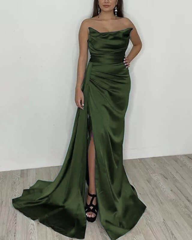 Olive Green Satin Strapless Bridesmaid Dresses Lisposa Olive Green Satin Strapless Bridesmaid Dresses Lisposa