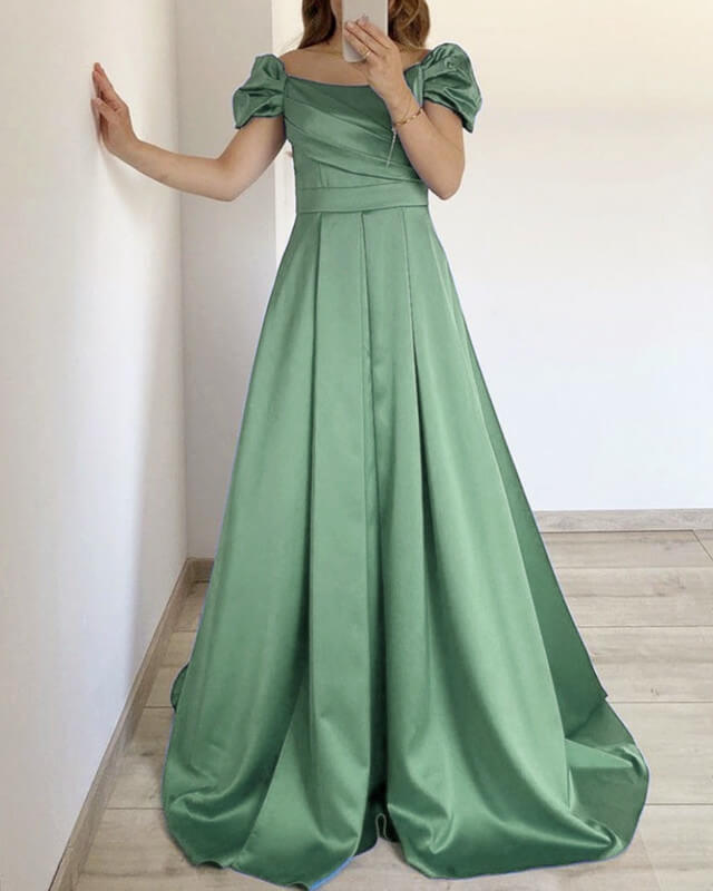 Long Sage Satin Bridesmaid Dresses