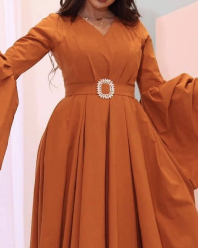Long Sleeve Burnt Orange Midi Dress