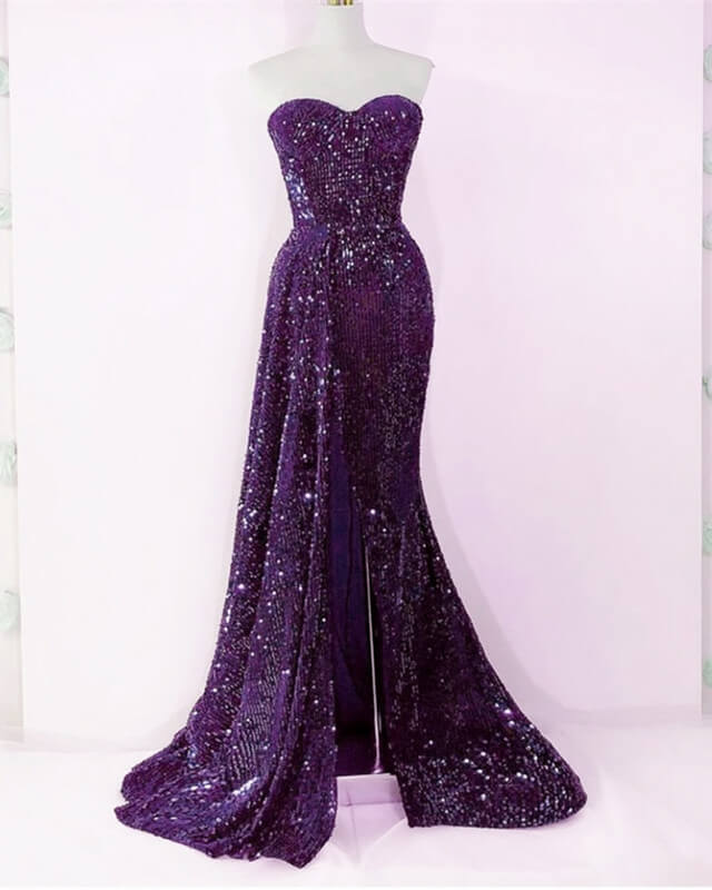 Purple Sweetheart Front Slit Sequin Dress Lisposa Purple Sweetheart Front Slit Sequin Dress Lisposa