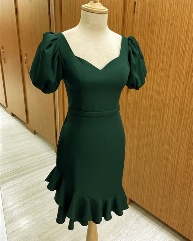 Short Green Puffy Sleeves Midi Bridesmaid Sheath Dress Lisposa Short Green Puffy Sleeves Midi Bridesmaid Sheath Dress Lisposa