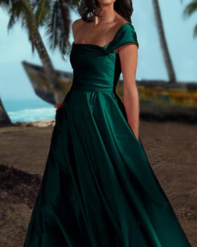 Dark Green One Shoulder Satin Dress