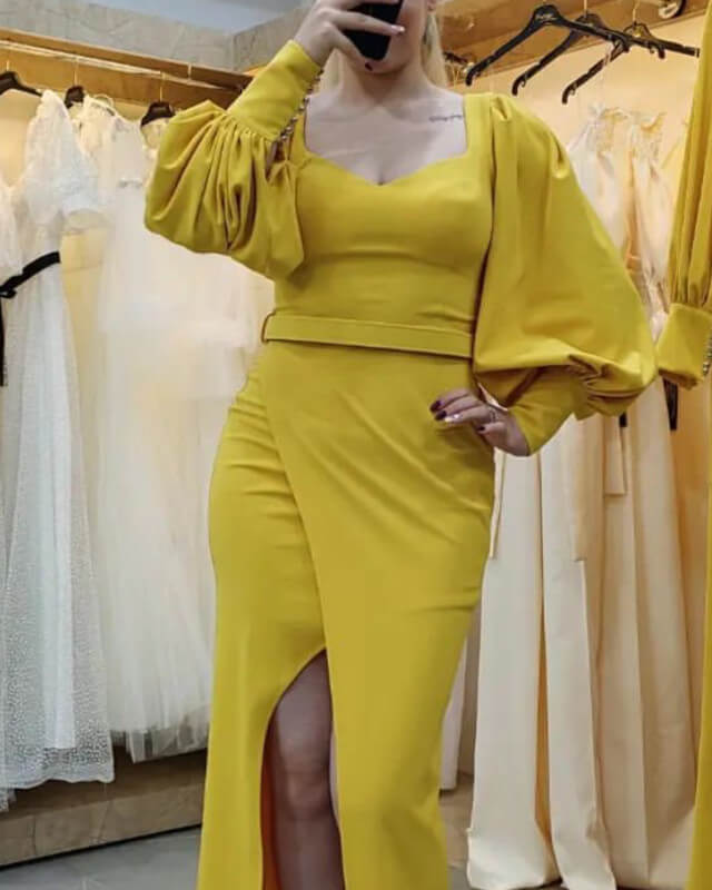 Mermaid Mustard Yellow Bridesmaid Dresses With Sleeves