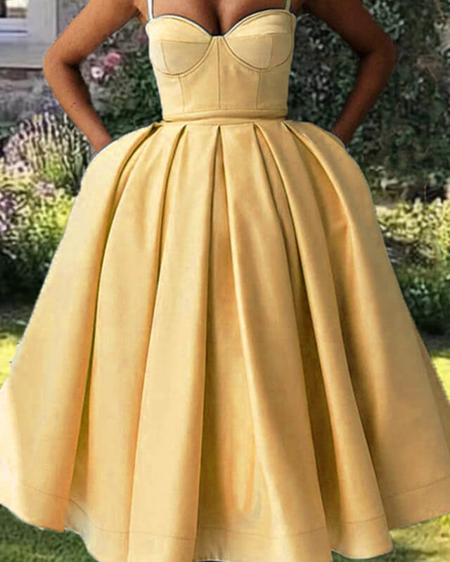 Light Yellow Satin Midi Corset Dress
