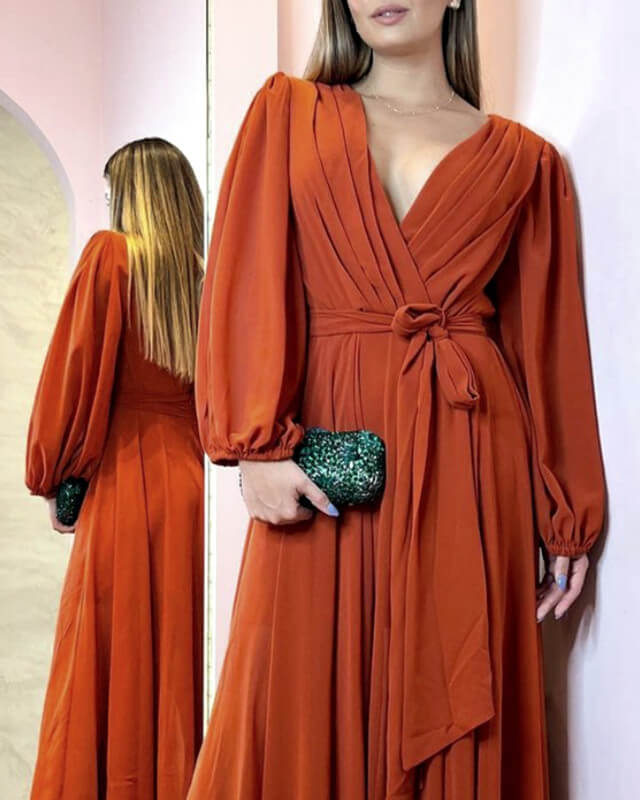 Burnt Orange Chiffon Dress