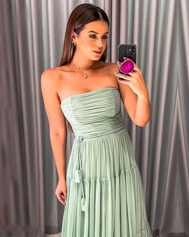 Long Tiered Tulle Strapless Dress