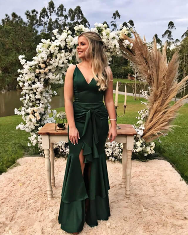 Mermaid Dark Green Satin Bow Sashes Dress Lisposa Mermaid Dark Green Satin Bow Sashes Dress Lisposa